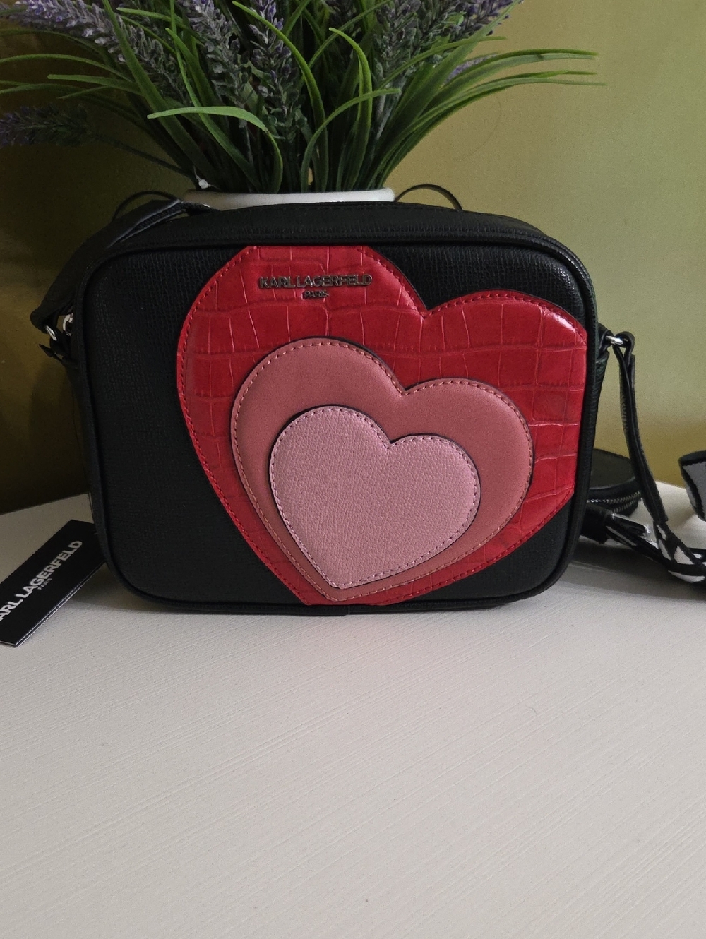 NWT Karl Lagerfeld Black and Red Heart Crossbody Bag
